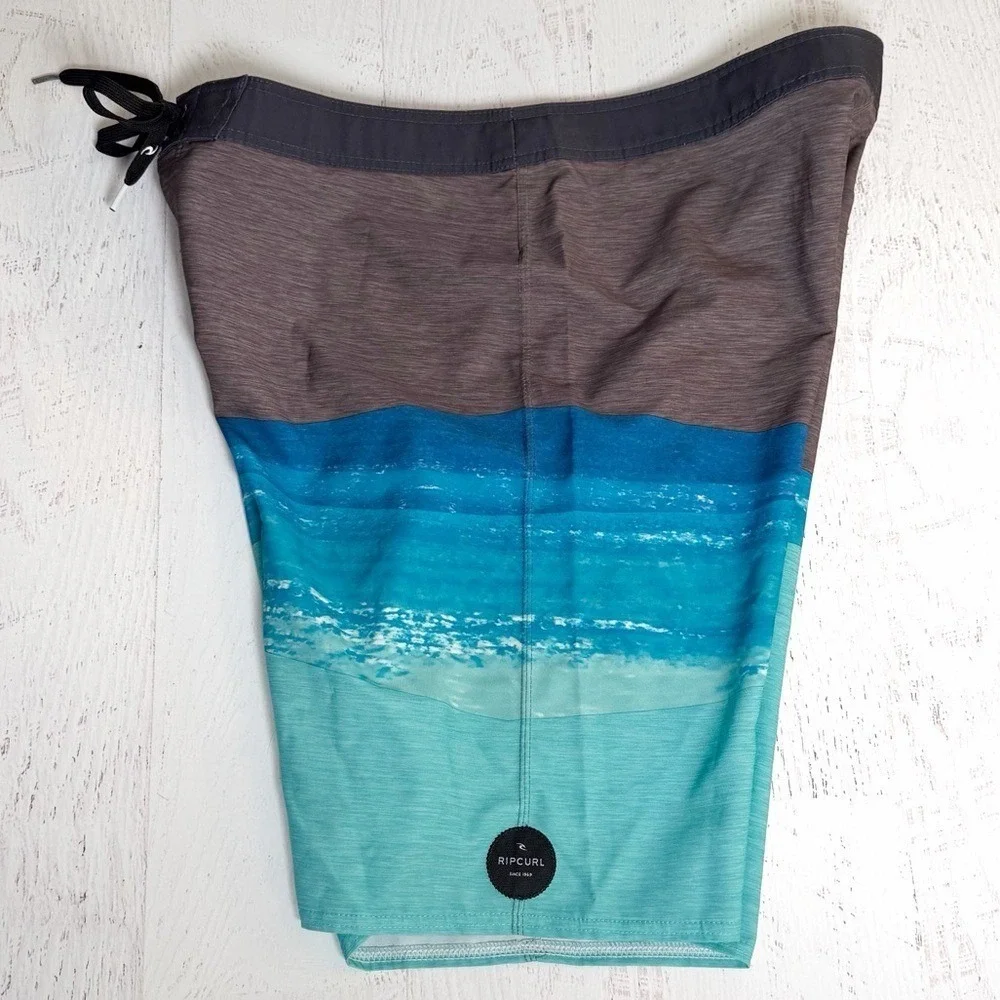 Rip Curl Mens 38 Board Shorts Blue Brown Surf Swim Trunks Quick Dry Beach